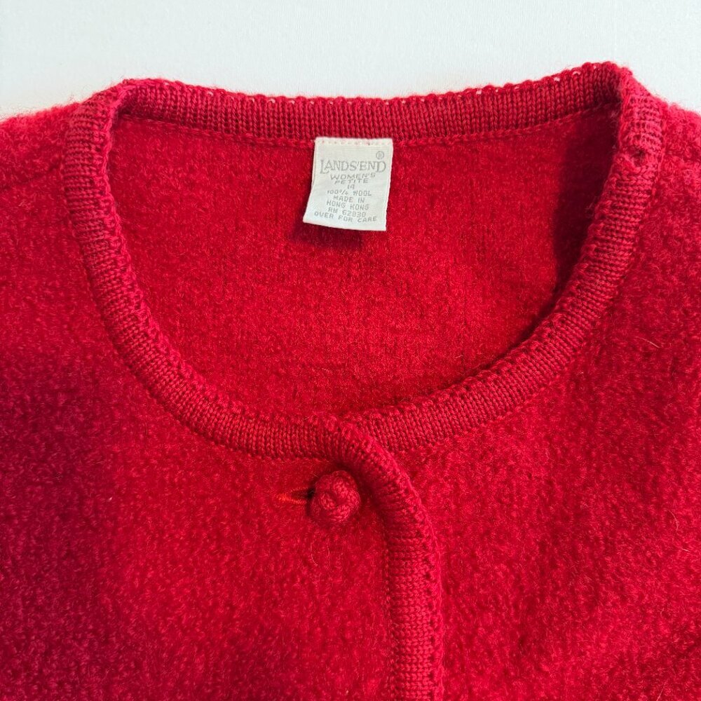 Vintage LANDS END Red 100% Boiled Wool Cardigan Sweater Jacket 14P - Picture 8 of 10